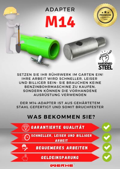 WERHE® Adapter M14 für Erdbohrer – Rührwerksadapter aus Hartstahl - Image 10